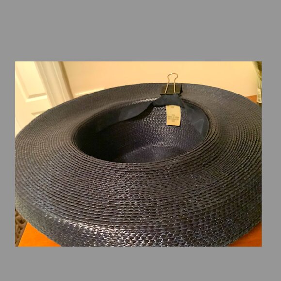 Dark Navy/Black medium brim  hat with flowers, netting and bows details on top
